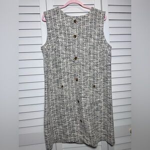 LOFT Black and Cream Tweed Knee Length Dress with Front Pockets Size Large